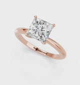 Rose gold Asscher Cut Diamond Solitaire Ring with Six-Prong Setting and Classic Band