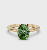 Yellow gold Fancy Green Oval Cut Diamond Solitaire Ring with Six-Prong Setting and Classic Band