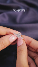 Platinum Cushion Cut Diamond Solitaire Ring with Pavé Accents and Four-Prong Setting