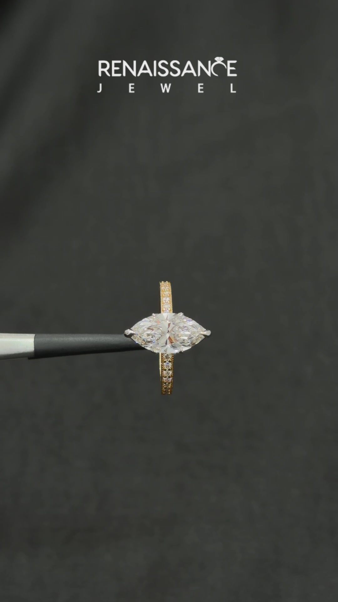 Yellow gold Marquise Milgrain Pave Diamond Engagement Ring with Four-Prong Setting_6