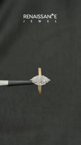 Yellow gold Marquise Cut Diamond Milgrain Pavé Engagement Ring with Four-Prong Setting