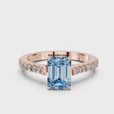 Rose gold Fancy Blue Emerald  Cut Solitaire Diamond Engagement Ring with Pave Band and Four-Prong Setting