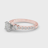 Rose gold Oval Cut Diamond Solitaire Ring with Four-Prong Setting and Twisted Pavé Band