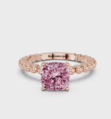Rose gold Fancy Pink Cushion Cut Diamond Solitaire Ring with Beaded Band and Prong Setting