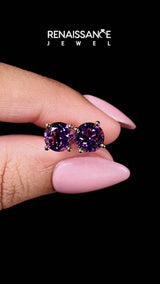 Yellow gold Round Cut Amethyst Stud Earrings