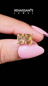 Yellow gold Emerald Cut Citrine Stud Earrings