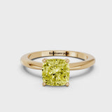 Yellow gold Fancy Yellow Cushion Cut Diamond Solitaire Ring with Six-Prong Setting and Classic Band