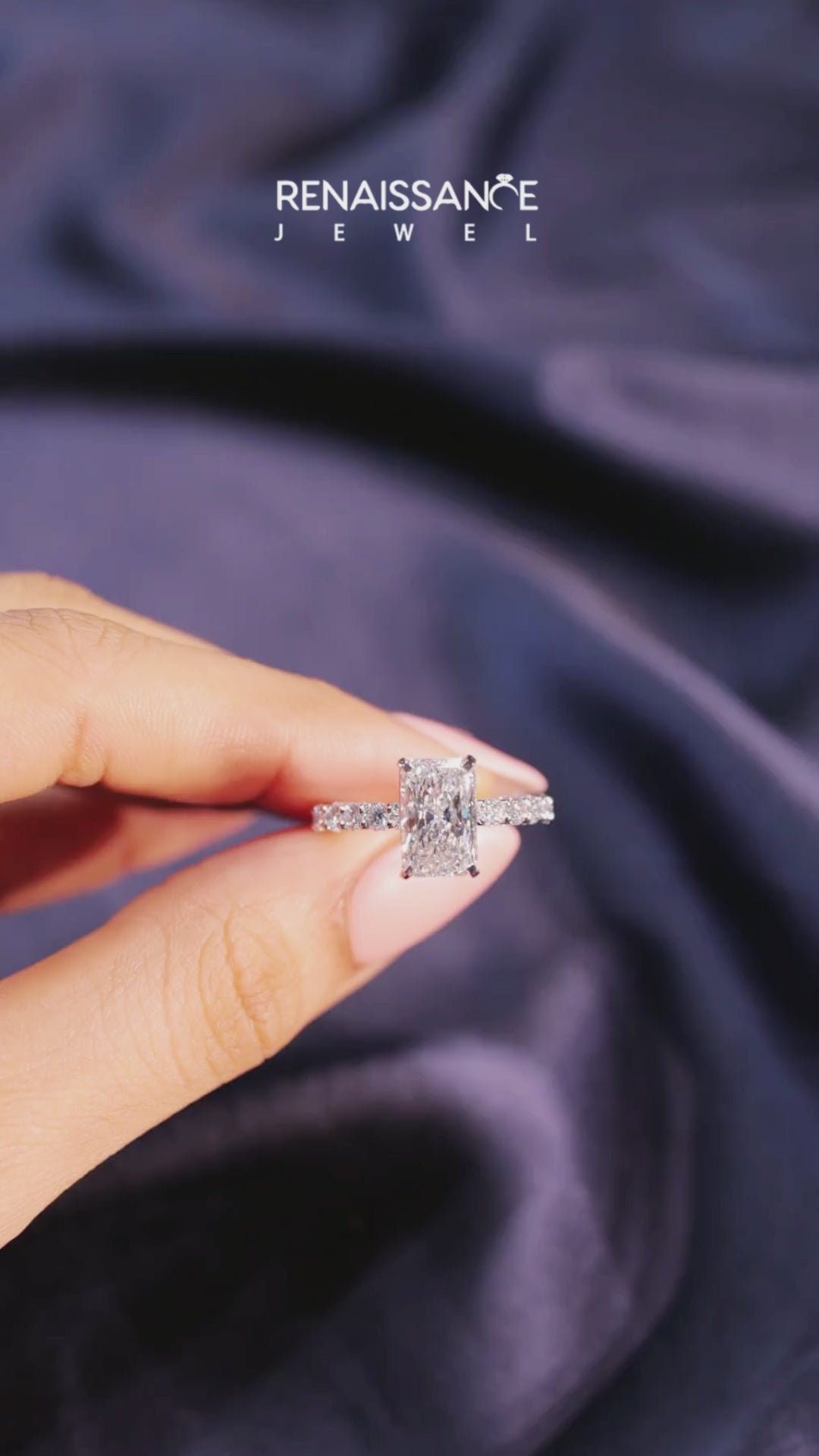 White Radiant Brilliant Solitaire with Pavé Band and Four-Prong Setting 3