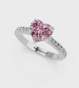 Platinum Fancy Pink Heart  Cut Solitaire Diamond Engagement Ring with Pave Band and Four-Prong Setting