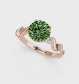 Rose gold Fancy Green Round  Solitaire Twisted Band with Prong Setting