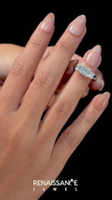 White gold Princess Diamond Three-Stone Ring with Prong Setting and Classic Band