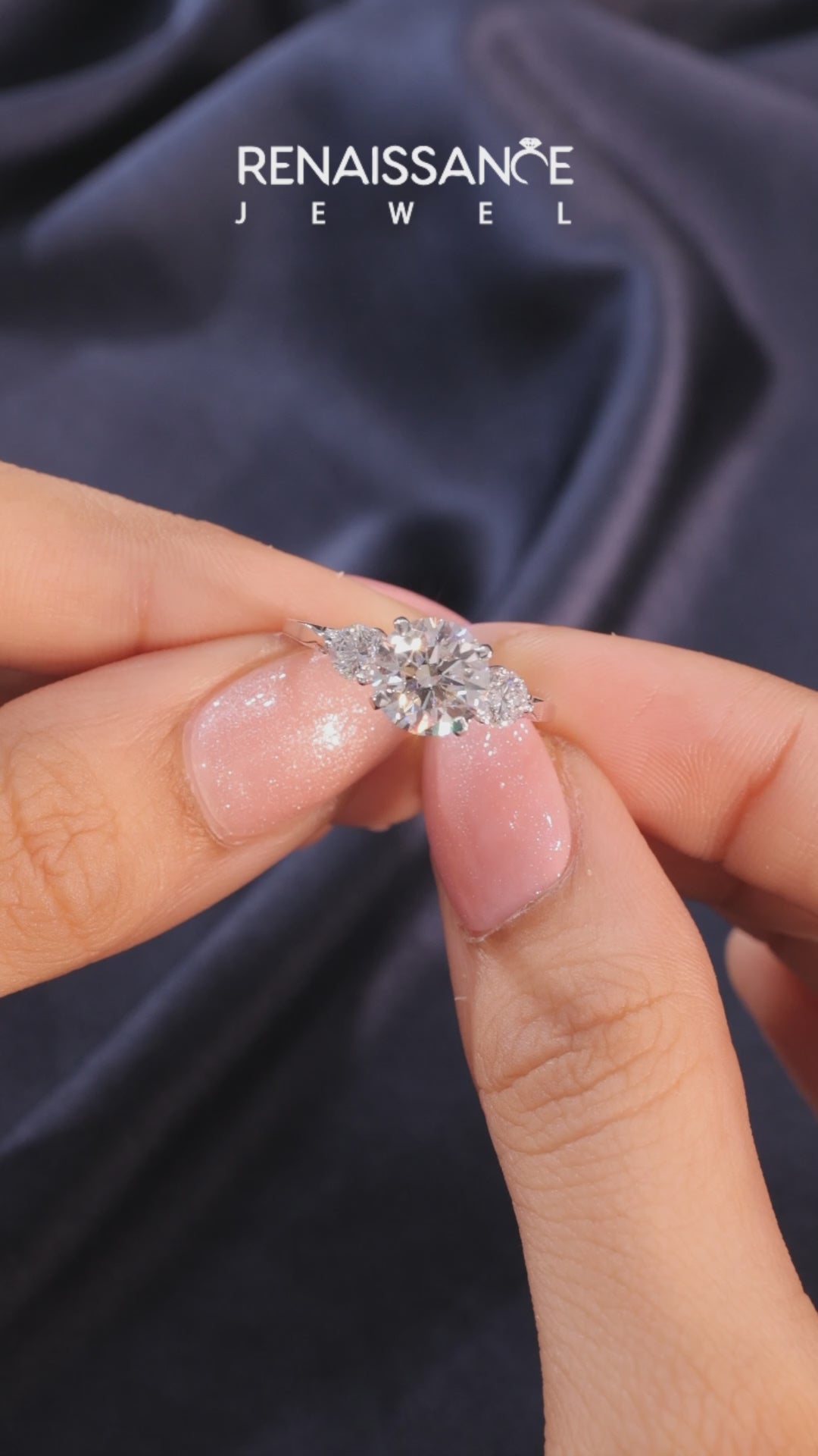 Silver Round Brilliant Three-Stone Diamond Ring with Pavé Band and Four-Prong Setting_22