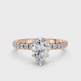 Rose gold Pear Solitaire Pave Diamond Engagement Ring with Four-Prong Setting