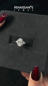 White gold Pear Cut Diamond Halo Ring with Tapered Band and Four-Prong Setting