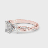 Rose gold Emerald Diamond Floral Vine Solitaire Engagement Ring