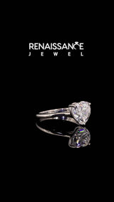Silver Heart Cut Moissanite Solitaire Ring with Flower Prong Setting and Classic Band