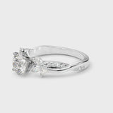 White gold Heart Diamond Floral Vine Solitaire Engagement Ring