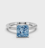 Platinum Fancy Blue Princess Cut Diamond Solitaire Ring with Six-Prong Setting and Classic Band
