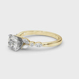 Yellow gold Heart Cut Diamond Solitaire Ring with Side Stones and Four-Prong Setting