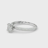 White gold Oval Diamond Solitaire Ring with Prong Setting and Pavé Band