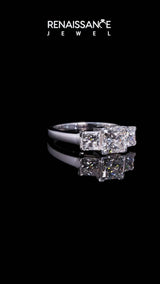Silver Princess Diamond Three-Stone Ring with Prong Setting and Classic Band