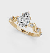 Yellow gold Pear Solitaire Twisted Band with Prong Setting