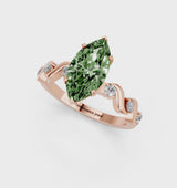 Rose gold Fancy Green Marquise  Solitaire Twisted Band with Prong Setting
