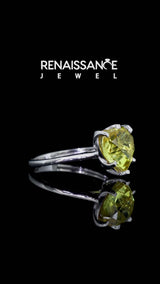 Silver Heart Cut Citrine Solitaire Ring with Flower Prong Setting and Classic Band