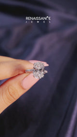 Platinum Oval Diamond Solitaire with Pave Band and Six-Prong Setting