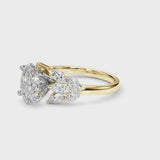 Yellow gold Oval Diamond Cluster Leaf Design Ring with Prong Setting