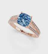Rose gold Fancy Blue Cushion Cut Diamond Solitaire Engagement Ring with Split Shank Pavé Band