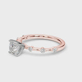 Rose gold Cushion Solitaire Diamond Ring with Bezel Set Side Stones and Prong Setting