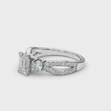White gold Three-Stone Emerald Cut Diamond Twist Band with Prong Setting