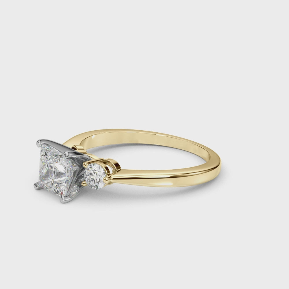 10 carat Yellow gold Three-Stone Princess Solitaire Ring with Tapered Band and Four-Prong Setting video