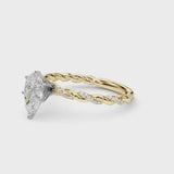 Yellow gold Pear Cut Diamond Solitaire Ring with Twisted Band and Pavé Accents