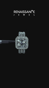 Silver 1.00 Carat F VS1 Cushion-Cut Halo Diamond Ring with Split Shank and Four-Prong Setting