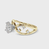 Yellow gold Oval Cut Solitaire Diamond with Side Stones on Criss-Cross Band and Four-Prong Setting