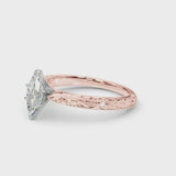 Rose gold Marquise Solitaire Milgrain Engraved Band with Four-Prong Setting