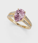 Yellow gold Fancy Pink Pear Cut Diamond Solitaire Engagement Ring with Split Shank Pavé Band
