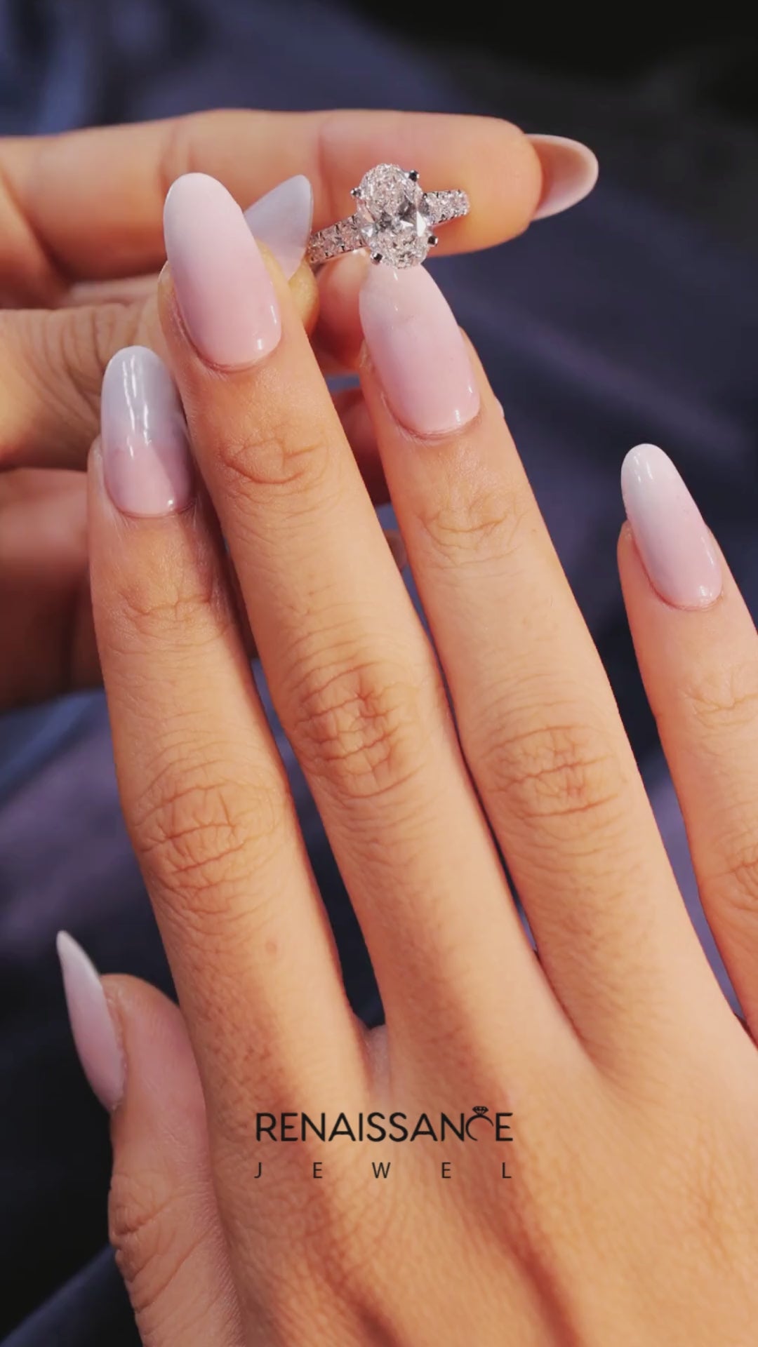 White gold Oval Cut Diamond Solitaire with Pave Band and Four-Prong Setting 4