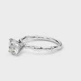 White gold Round Solitaire Diamond Ring with Bamboo Band and Four-Prong Setting