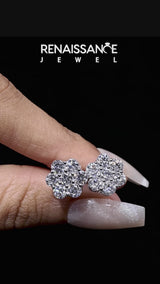 White gold Cluster Round Diamond Stud Earrings with Prong Setting