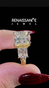 Yellow gold Three-Stone Princess Cut Diamond Braided Band Ring with Four-Prong Setting