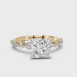 Yellow gold Princess Cut Solitaire Diamond Ring with Pave Band and Four-Prong Setting