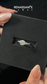 Silver Cushion Cut Diamond Solitaire Ring with Pavé Band and Prong Setting