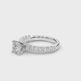Platinum Cushion Cut Diamond Pavé Band Solitaire Ring with Prong Setting