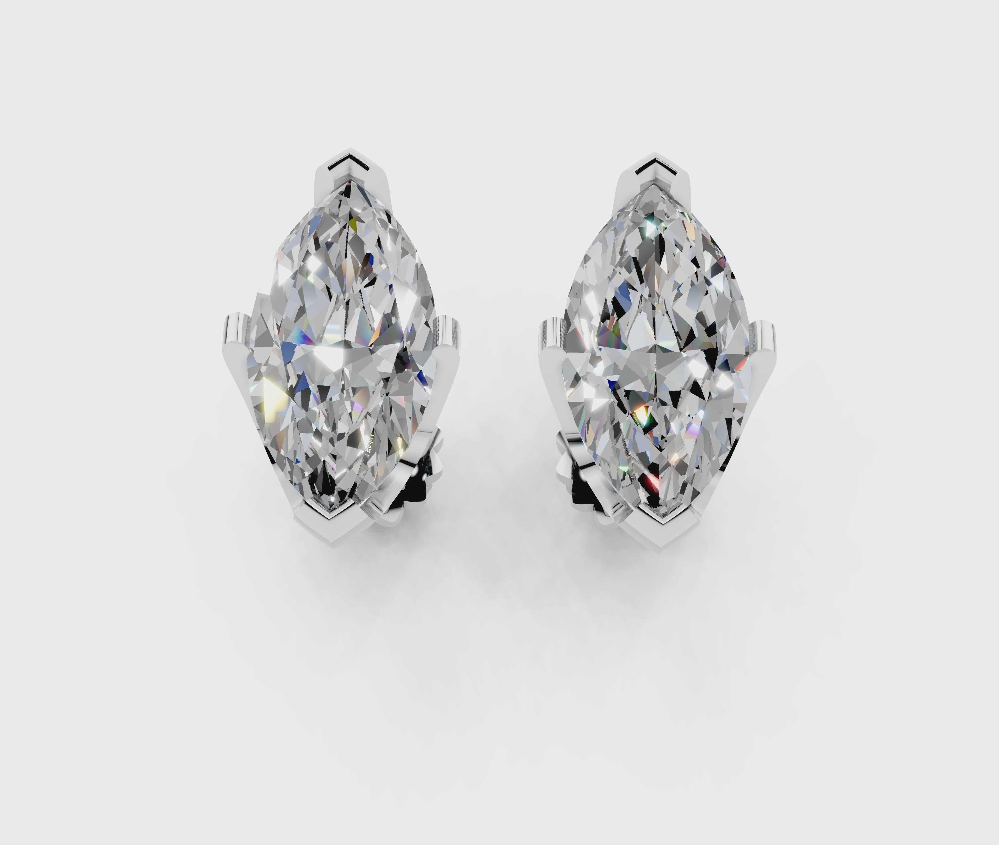 Silver Marquise Brilliant Diamond Stud Earrings 4