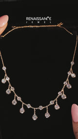 Rose gold Bezel-Set Round Diamond Station Necklace with Cable Chain
