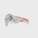 Rose gold Pear Diamond Cluster Leaf Design Ring with Prong Setting