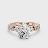 Rose gold Oval Solitaire Pave Diamond Engagement Ring with Four-Prong Setting